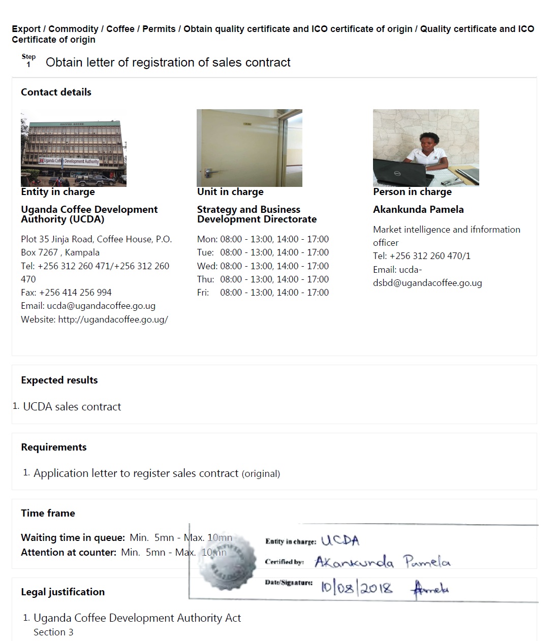 obtain letter of registration of sales contract letter of origin